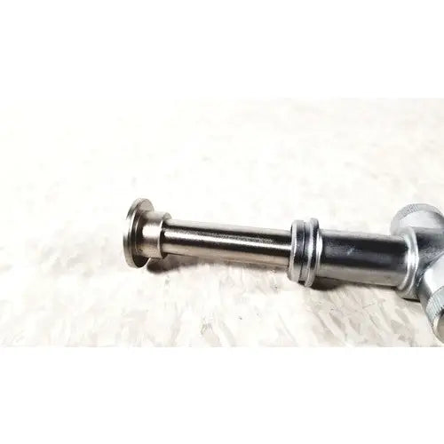 Silver metallic piston valve cannula adapter with threaded ends and central barrel for jarit 600-440 valve cannula