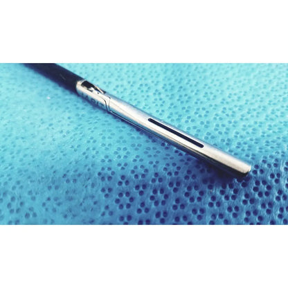 Silver metallic pen with black grip and engraved branding near the clip paired with a jarit 610-140 roto-lok stainless steel clamp