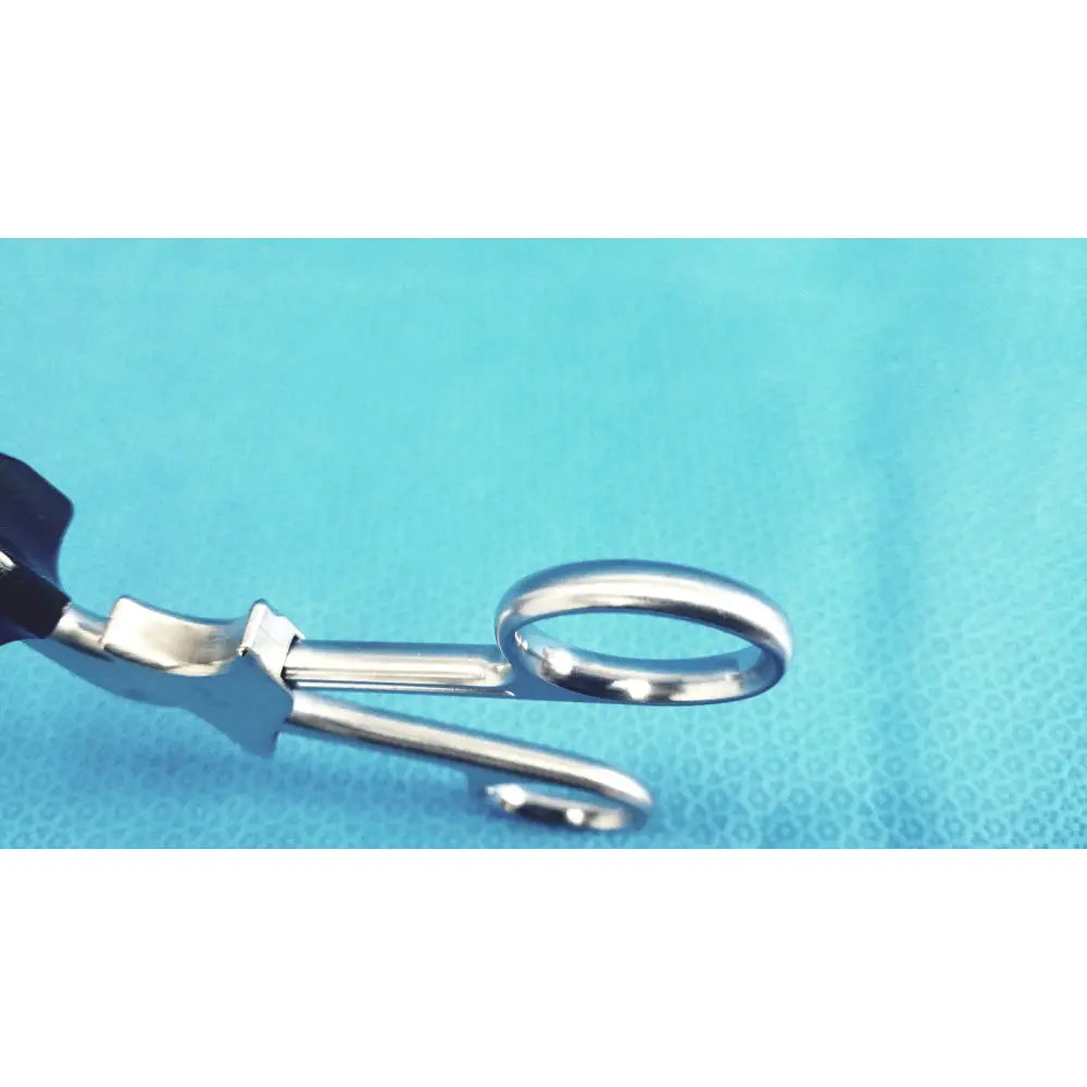 Jarit 610-140 roto-lok stainless steel clamp with polished silver forceps and black ergonomic handles