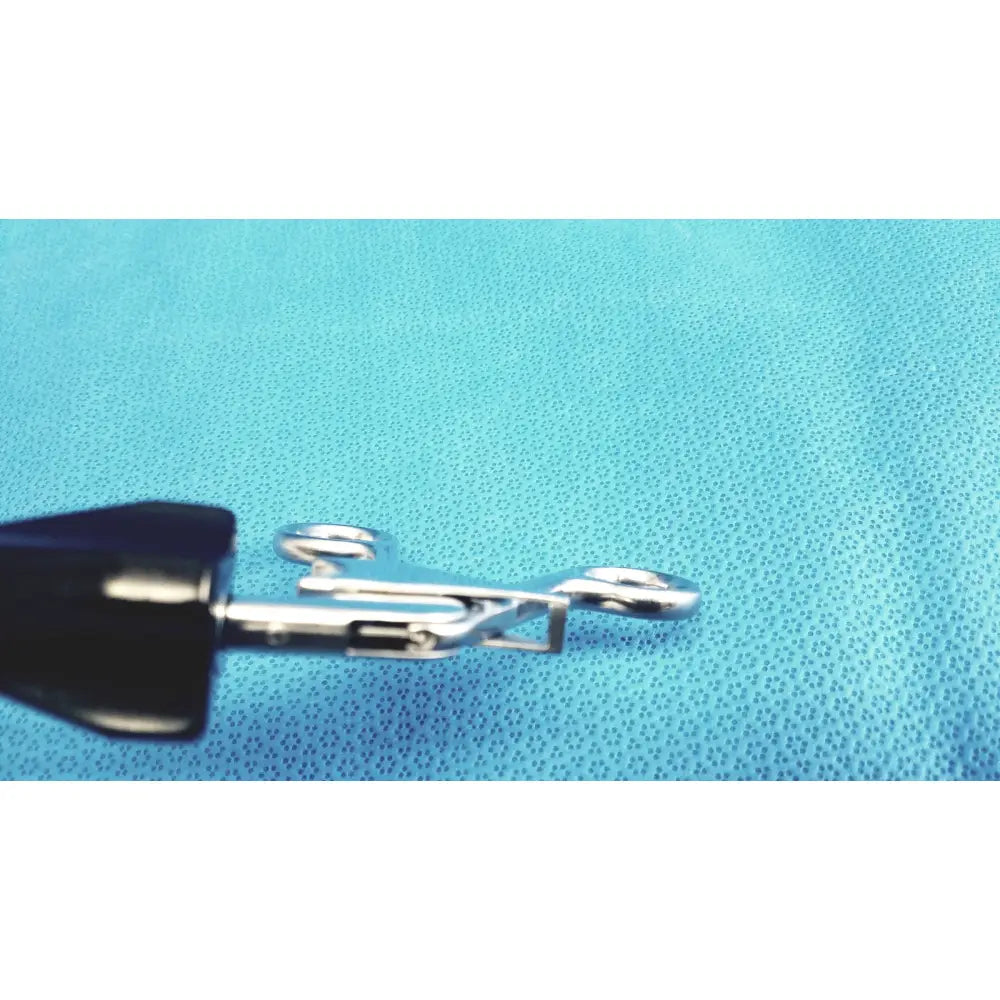 Jarit 610-140 roto-lok stainless steel surgical clamp with silver metal and black plastic handle for secure grip