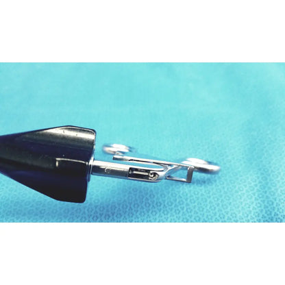 Jarit 610-140 stainless steel roto-lok surgical instrument with black and silver ergonomic handle and precision jaws