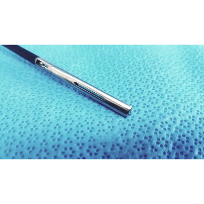 Jarit 610-140 stainless steel roto-lok surgical instrument with black handle and elongated slot near the tip