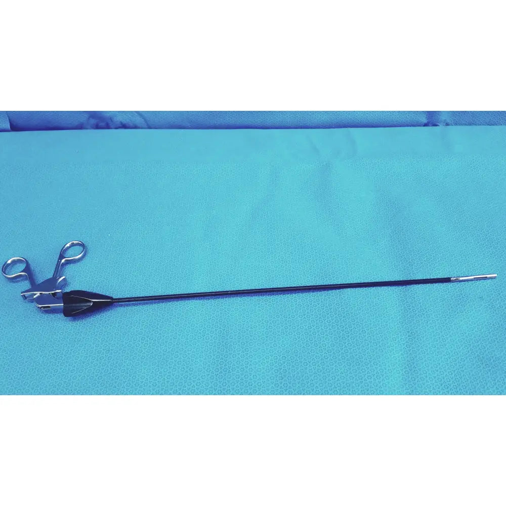 Black-handled jarit 610-140 stainless steel roto-lok surgical instrument with scissor-like jaws and slender shaft