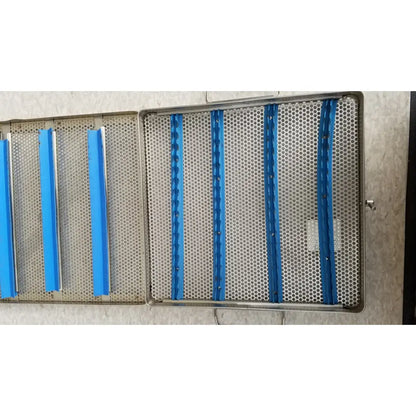 Jarit stainless steel 37988a surgical instrument tray with blue plastic dividers for sterilization case organization