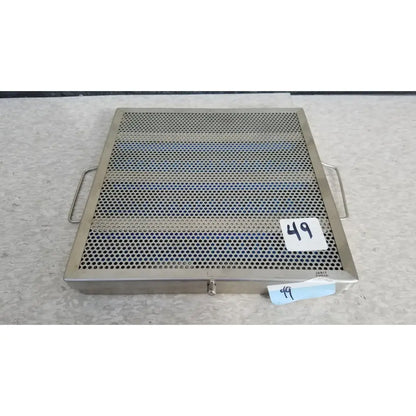 Rectangular jarit stainless steel 37988a mesh tray with two handles and front lock for sterilization use