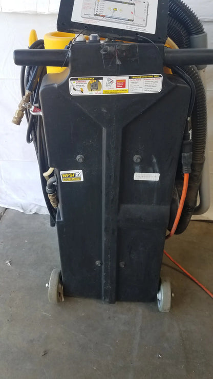 Black plastic industrial floor cleaning machine with wheels and hoses kaivac wet dry vacuum system