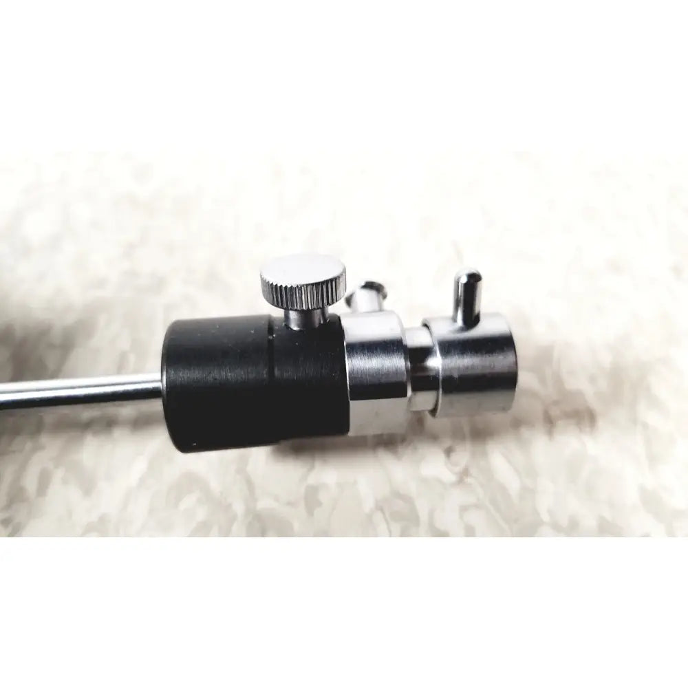 Black and silver metal gas regulator with knurled adjustment knob for storz 10326f adult optical stylet sheath by karl storz