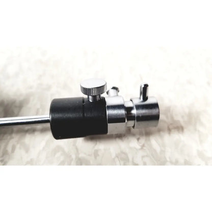 Black and silver metal gas regulator with knurled adjustment knob for storz 10326f adult optical stylet sheath by karl storz