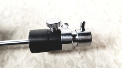 Black and silver metal gas regulator with knurled adjustment knob for storz 10326f adult optical stylet sheath by karl storz