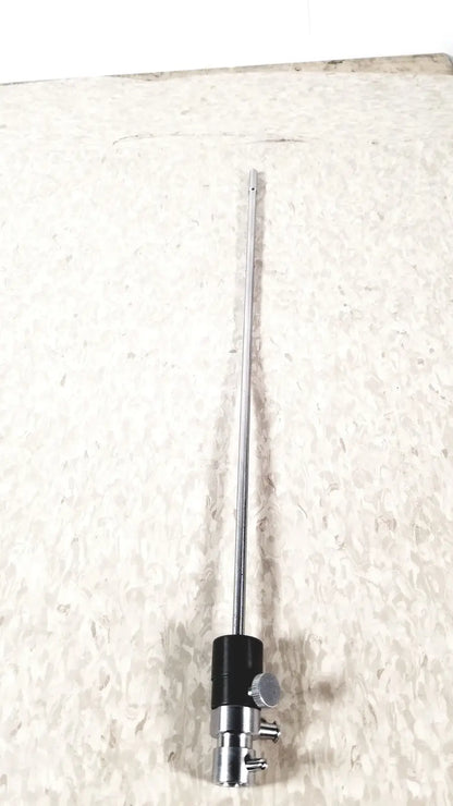 Silver surgical retractor with black handle and adjustment knob in karl storz 10326f adult optical stylet sheath product