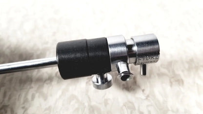 Silver and black sturz german turntable tonearm with matte black grip and metallic knobs for storz 10326f adult use