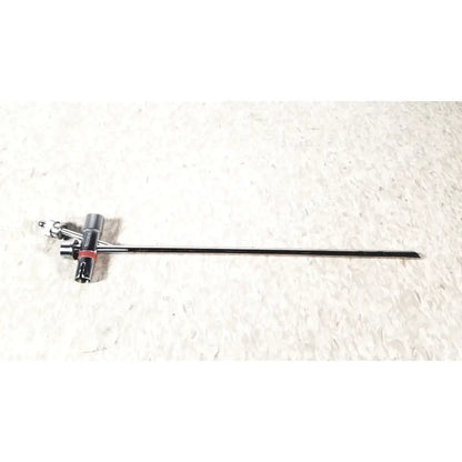 Black and silver storz 10338c surgical bronchoscope sheath with slender elongated shaft and articulated control handles