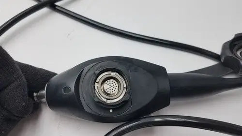 Black karl storz 11272vnu flexible video endoscope with metallic circular connector and flexible tubing back side view