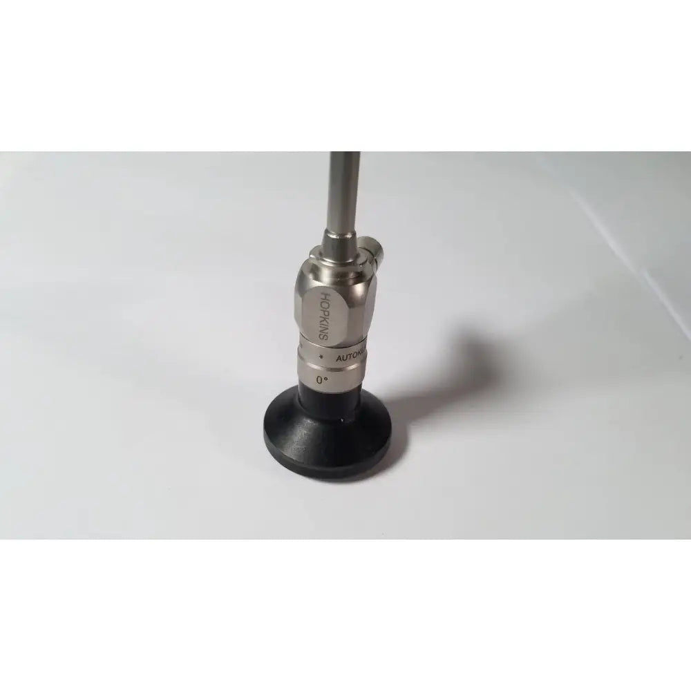 Silver hopkins brand karl storz 12015 AA 0 degree autoclavable telescope with black base and metallic shaft