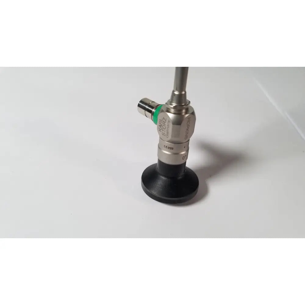 Silver karl storz 12015 aa hopkins degree autoclavable telescope with black base and green accent ring for surgical use