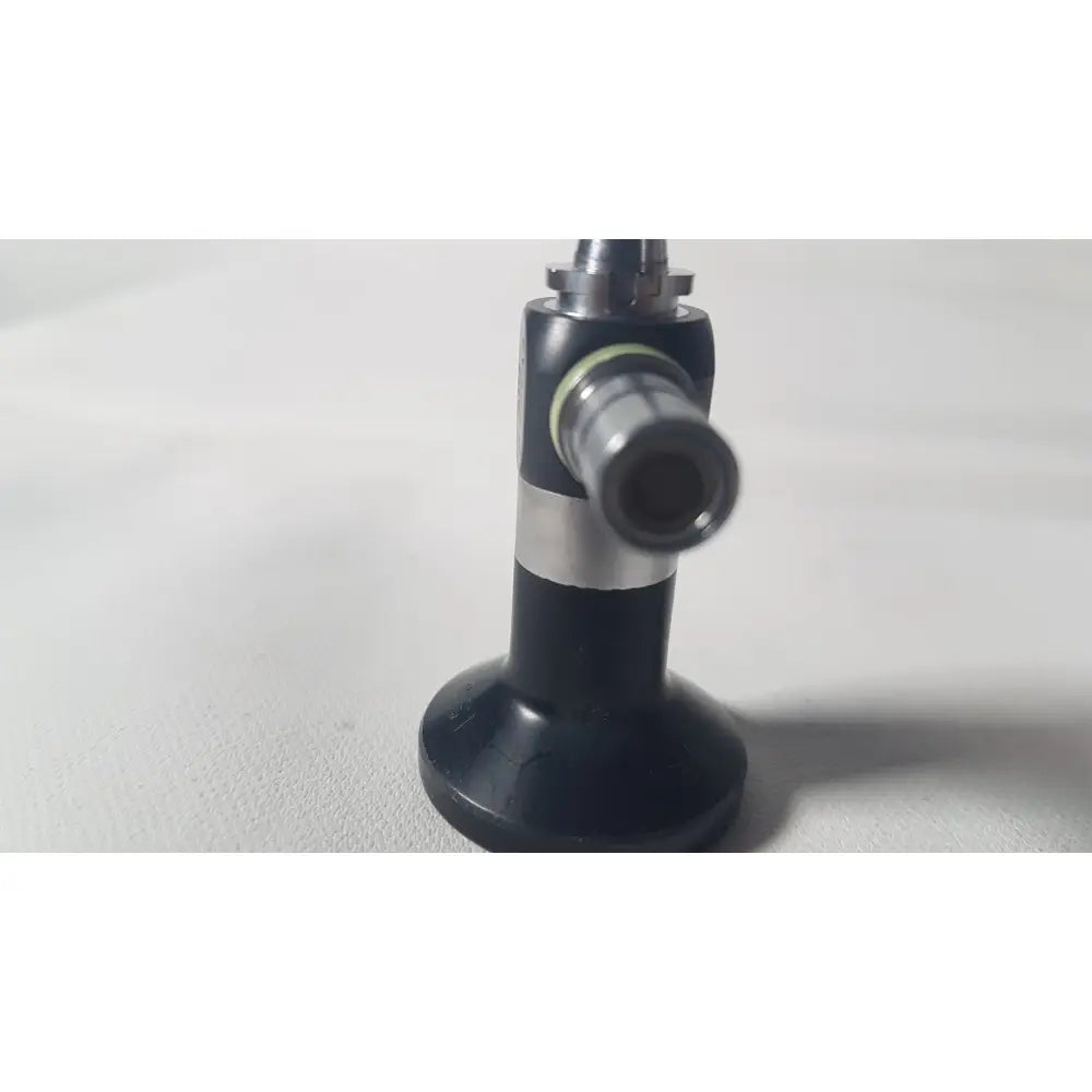 Black and silver karl storz 27020 c hopkins 70 degree cystoscope with cylindrical nozzle and metallic fittings for reuse medical use
