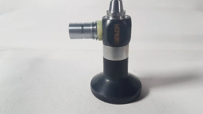 Black and silver karl storz 27020 c hopkins 70 degree cystoscope with metallic tip and textured grip for reuse medical use