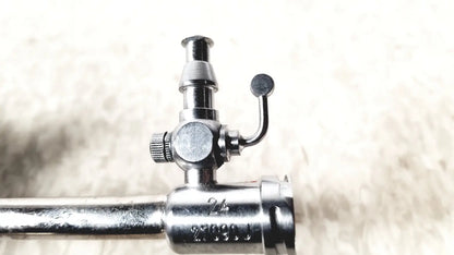 Silver metallic gas valve with knurled adjustment knob and curved lever handle for karl storz 27090j endoscope obturator