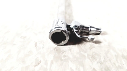 Silver metallic air hose connector with hexagonal threaded end and curved valve handle for karl storz 27090j endoscope