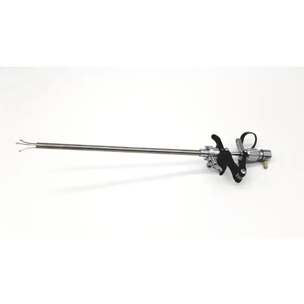 Silver storz 27094p optical kidney stone grasper with long slender shaft and black ergonomic handle