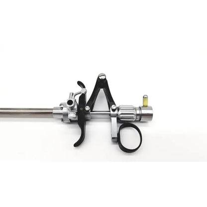 Silver and black storz 27094p optical kidney stone grasper with textured grip metallic shaft and adjustable components