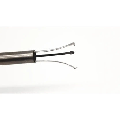 Silver-tipped precision tweezer with sleek metallic handle and black rubberized grip in karl storz 27094p optical kidney stone grasper