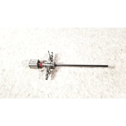 Stainless steel karl storz diagnostic arthro sheath with long slender shaft and multiple ports on handle for arthroscopy