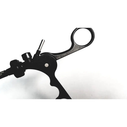 Black metal karl storz clickline laparoscopic grasper insert with ring handle and textured grip surgical instrument tool