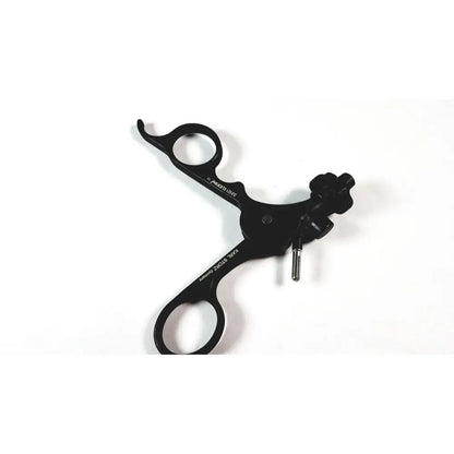 Black metal endoscopic surgical instrument with karl storz clickline plastic handle and central adjustment mechanism