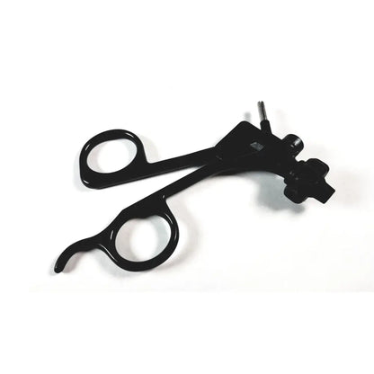 Black surgical tool with ergonomic clickline plastic handle pistol grip and precision cutting mechanism by karl storz