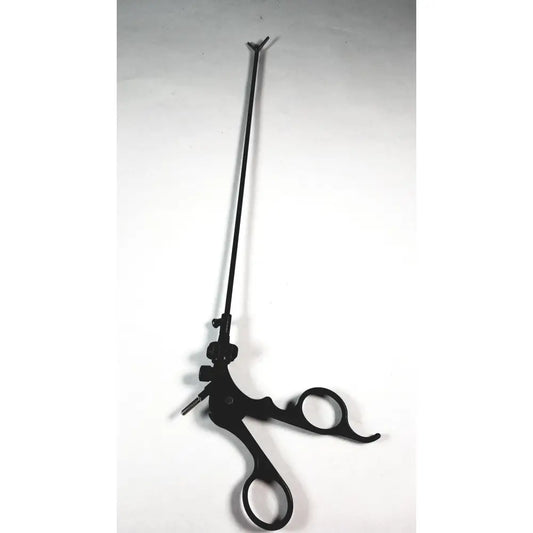 Black karl storz endoscopy handle with long slender tube and curved grips for precise surgical medical equipment use