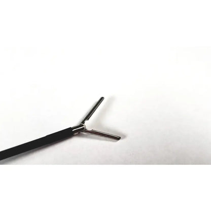 Black-handled karl storz endoscopy handle with metallic serrated jaws for precise surgical medical equipment use