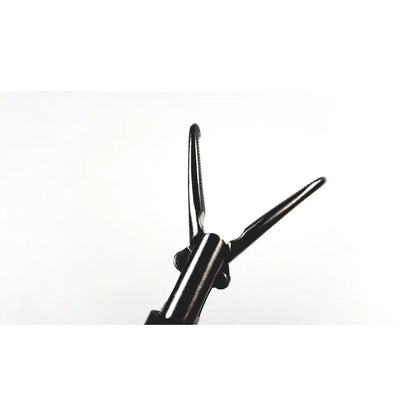 Black metal karl storz surgical handle with serrated tips for precise grip in endoscopy instrument applications
