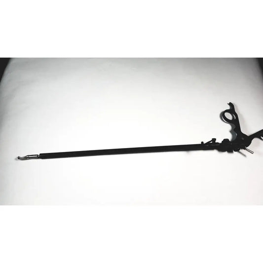 Karl storz black surgical handle with long slender articulated gripping mechanism for endoscopy instrument use