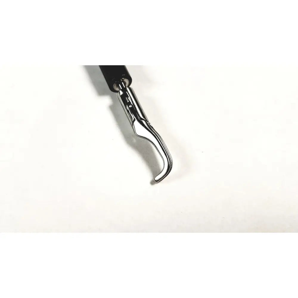 Karl storz surgical handle with black handle and polished stainless steel curved tip for endoscopy instrument use