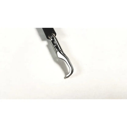 Karl storz surgical handle with black handle and polished stainless steel curved tip for endoscopy instrument use