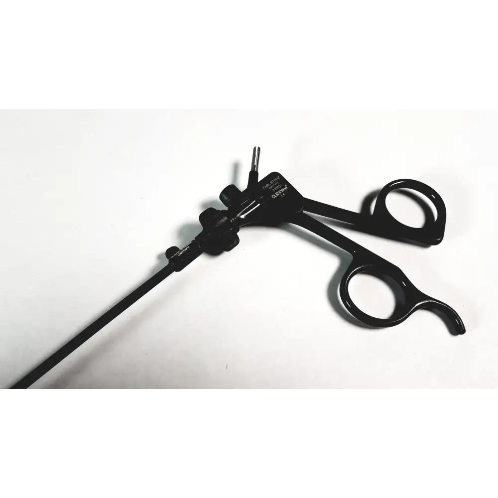 Black karl storz clickline handle surgical forceps with insulated shaft laparoscopic tool and ergonomic design