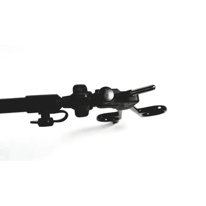 Black metal camera tripod head with adjustable locking knobs and central threaded rod for karl storz monopolar surgical handle