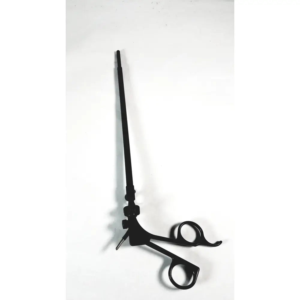 Black Karl Storz monopolar surgical handle with long slender handle and two curved ringed ends for electrosurgical use
