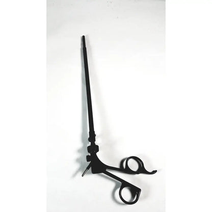 Black Karl Storz monopolar surgical handle with long slender handle and two curved ringed ends for electrosurgical use