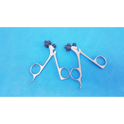 Stainless steel laparoscopic surgical forceps with black ergonomic clickline handle by karl storz lot of 2