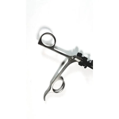 Silver surgical forceps with black articulated clickline handle and shaft laparoscopic surgical tool by karl storz