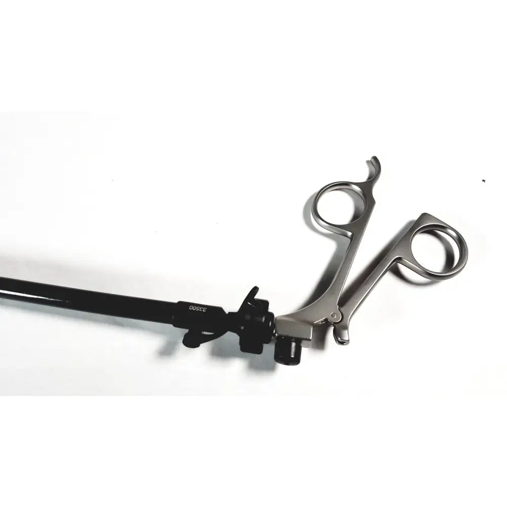 Black and silver karl storz clickline handle with curved precision grip and 33500 shaft laparoscopic surgical tool