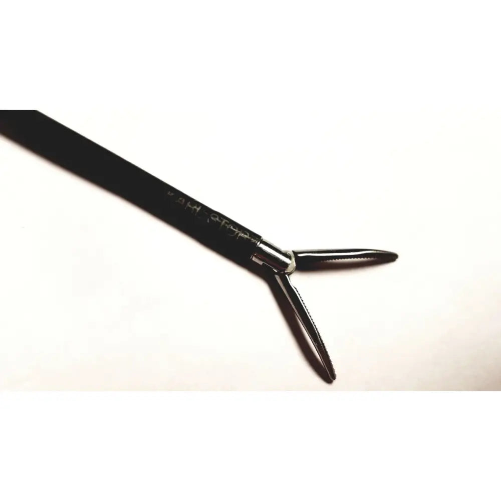 Black surgical forceps with sleek metallic joint and serrated tips for karl storz clickline bowel grasper laparoscopic use