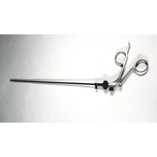 Silver karl storz clickline bowel grasper laparoscopic instrument with long slender shaft and two circular handles
