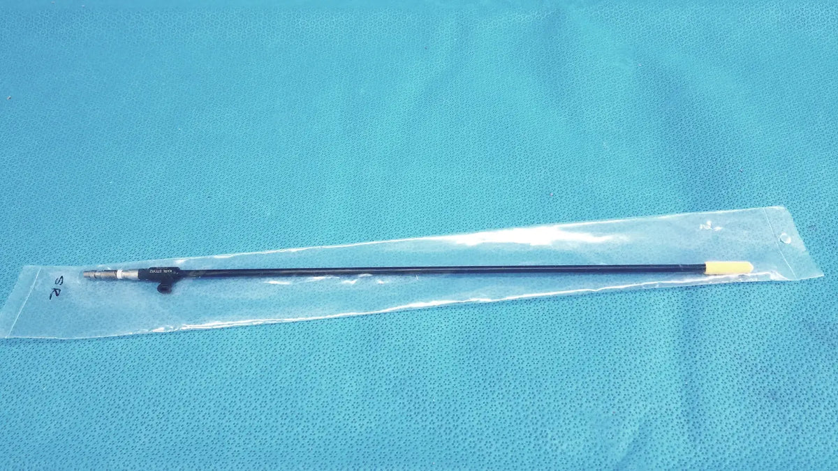 Black insulated outer tube with yellow tip encased in clear plastic packaging from Karl Storz model 33300 surgical instrument