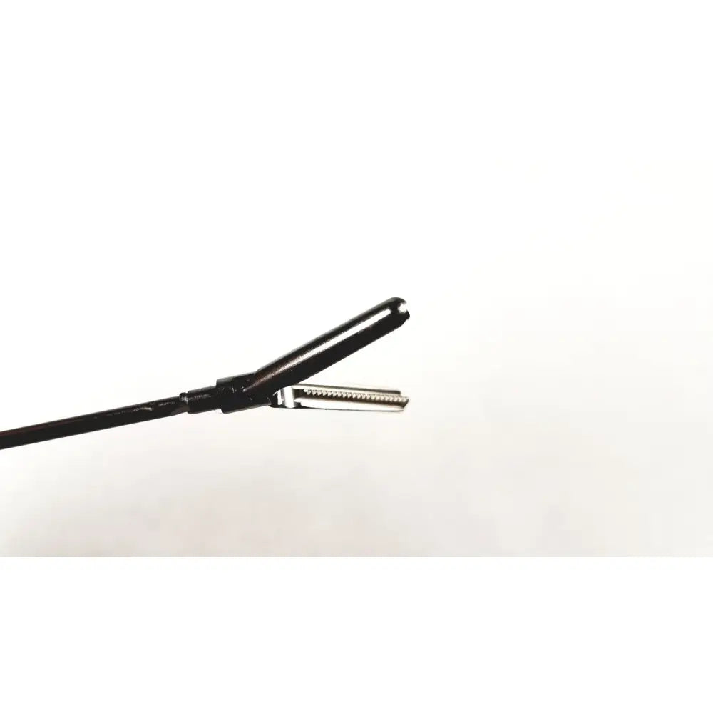 Black-handled karl storz clickline grasping insert surgical endoscopy instrument with metallic serrated tip