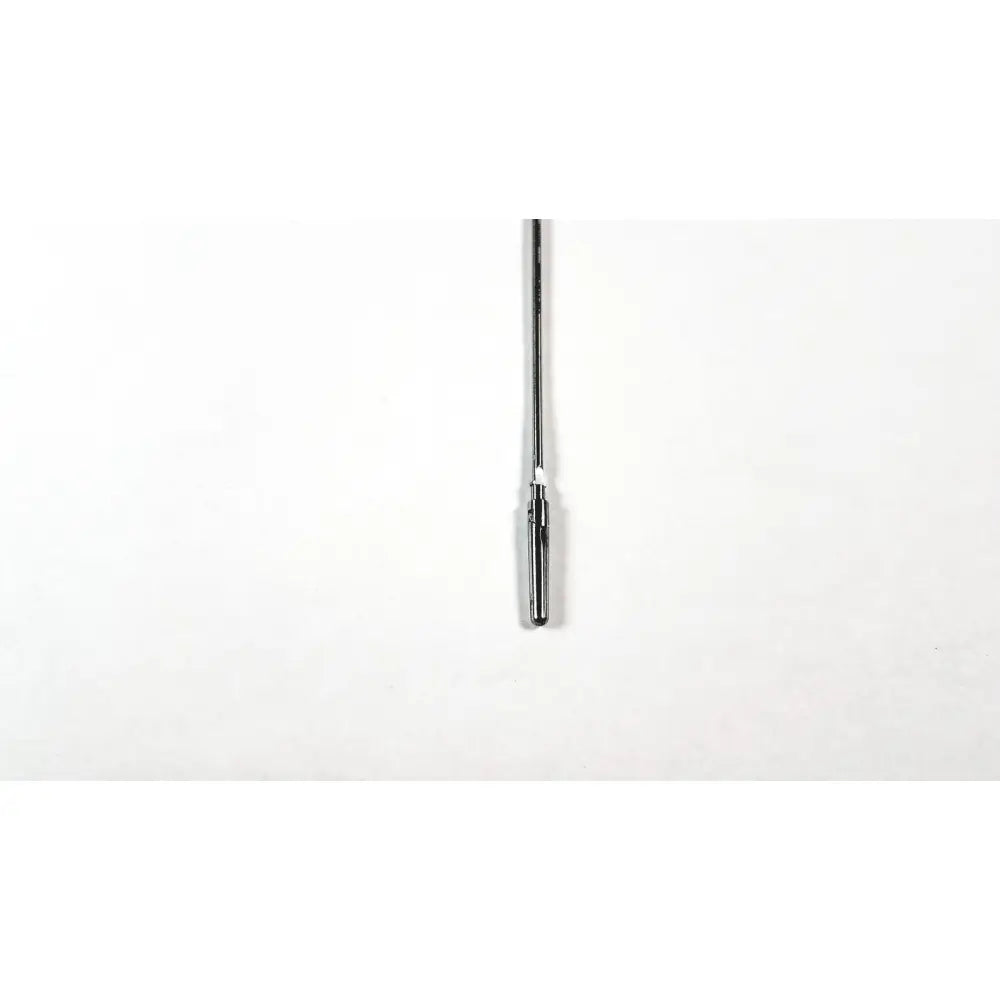A sleek metallic karl storz clickline grasping insert with polished chrome finish and white band near its base