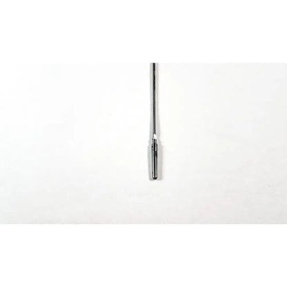 A sleek metallic karl storz clickline grasping insert with polished chrome finish and white band near its base