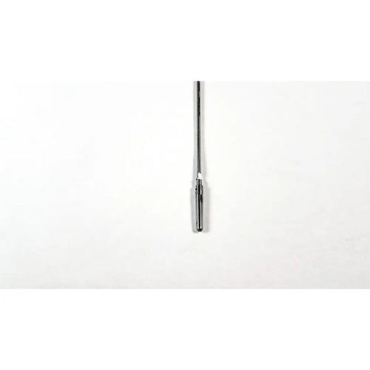 A sleek metallic karl storz clickline grasping insert with polished chrome finish and white band near its base